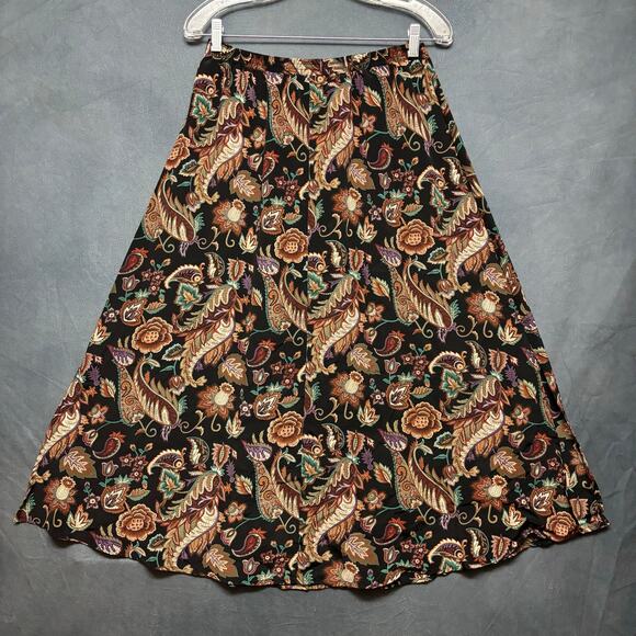 Vintage Urban Works Midi Skirt Damask Peacock Feathers Floral Boho Flowy Cottage - Picture 4 of 10